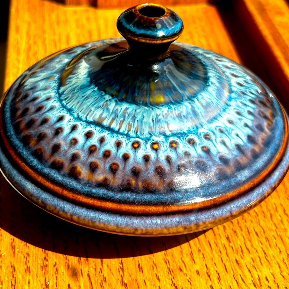 Incredible 💙🤎 Bill Campbell Studio Art Pottery Oil Lamp Drip Glaze Signed